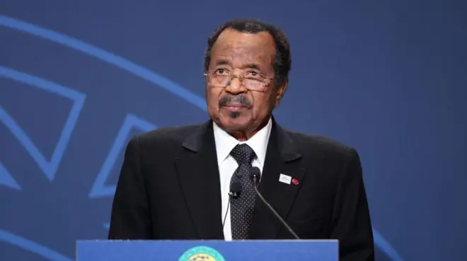 Cameroon President Paul Biya address people