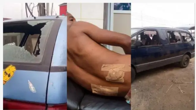 Ọkọ ti gilaasi rẹ fọ lasiko rogbodiyan l'Osun pẹlu ẹyin ẹnikan ti wọn le plasta mọ latari bo ṣe farapa ninu rogbodiyan naa.
