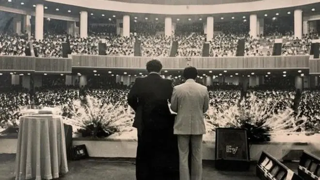 Dr. David Yonggi-Cho wit Dr.Marocco for im US church, King's Cathedral in the 80s