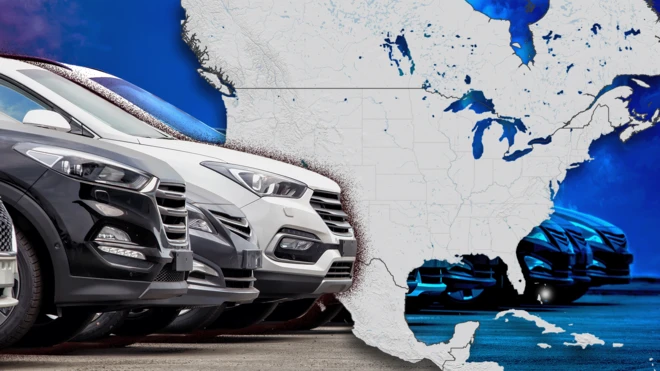 Autos con el mapa de Norteamérica