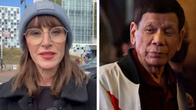 アナ・ホリガン特派員とロドリゴ・デュテルテ前大統領の写真