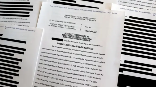 A redacted FBI search warrant to search Donald Trump's Florida estate