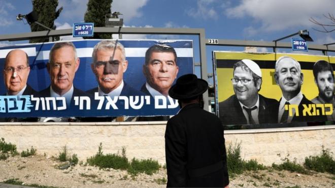 Outdoors com candidatos das eleições de Israel
