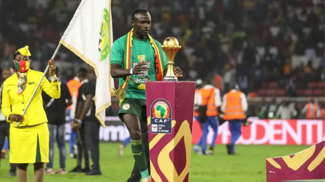Sadio Mane of Senegal celebrates victory at the Africa Cup of Nations
