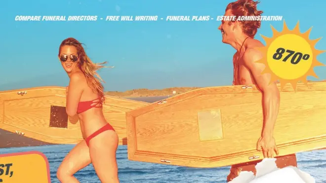 One banned advert showed beachgoers running with coffins instead of surfboards