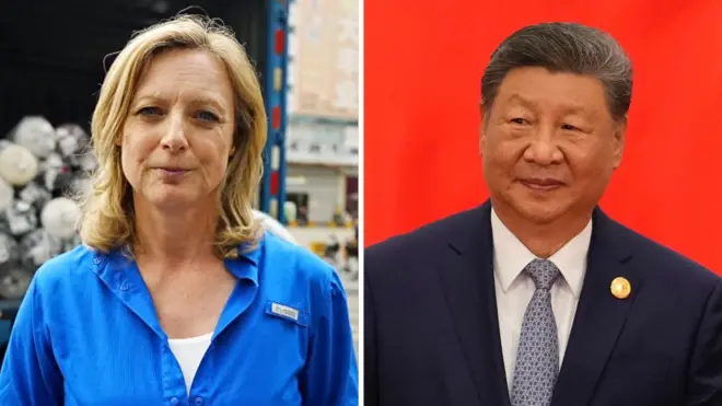 BBCのローラ・ビッカー中国特派員と中国の習近平国家主席の写真が並んでいる