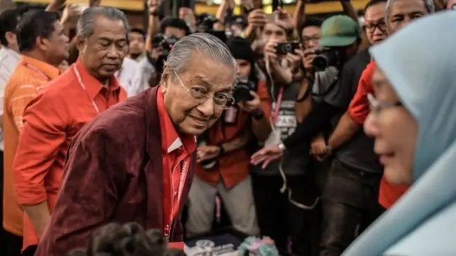 Mahathir Mohamad diutus sebagai calon perdana menteri dan Wan Azizah Ismail ditunjuk sebagai calon wakil perdana menteri dari oposisi Pakatan Harapan.