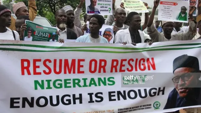 Manifestation contre l'absence du président Muhammadu Buhari