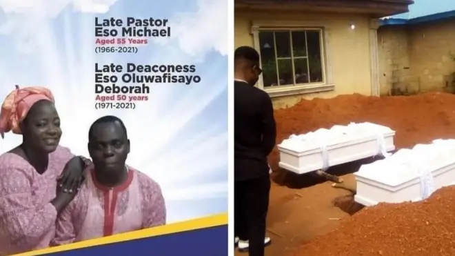 Collage of di late couple and dia coffin