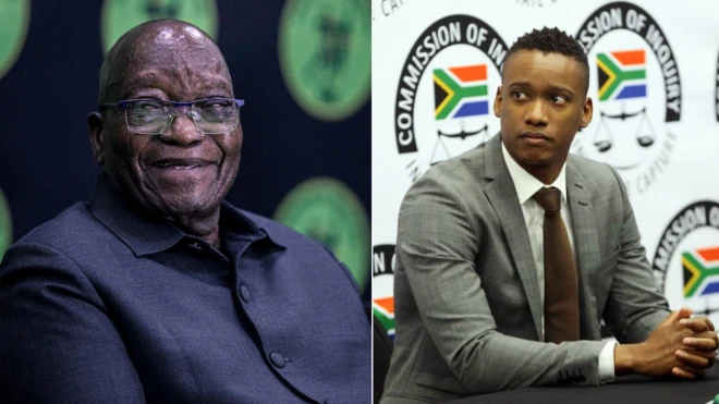 Jacob Zuma wit glass look di camera