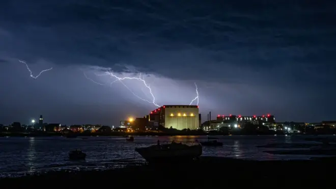 Lightning above Devonshire Dock Hall in Barrow-in-Furness