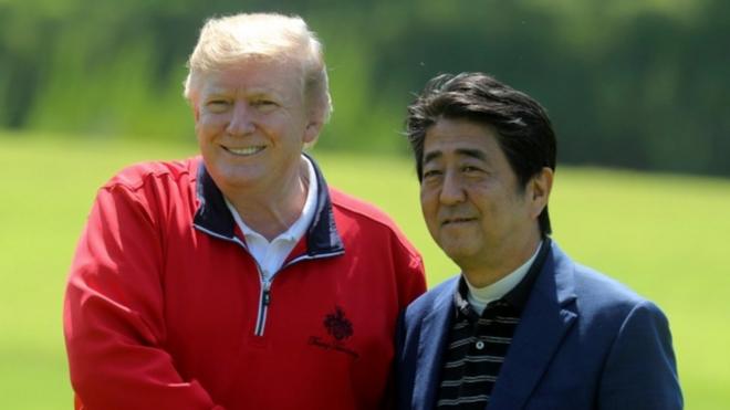 US President Donald Trump meets Japanese PM Shinzo Abe