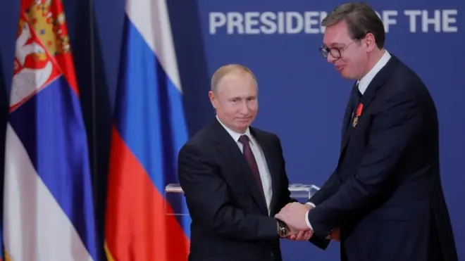 Vladimir Putin, left, and Aleksandar Vucic have a good relationship