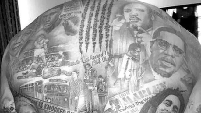 英國球星格雷花了三年時間將10位偉人的形像紋在後背。