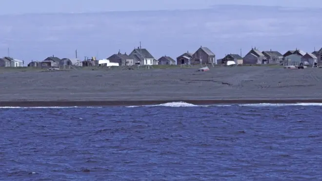 The Russian men landed at a beach in the village of Gambell, home to less than 500 permanent residents
