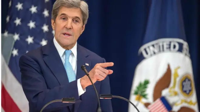 John Kerry memaparkan kebijakan tentang perdamaian Israel Palestina di Washington
