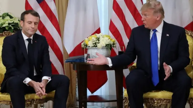 دیدار دونالد ترامپ، رئیس جمهوری آمریکا و امانوئل مکرون رئیس جمهوری فرانسه در حاشیه نشست ناتو در لندن