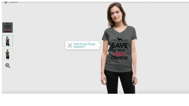 一些在德国零售网站Spreadshirt.de上销售的T恤印有"救一只狗，吃一个中国人"、"救一条鲨鱼，吃一个中国人"等字样