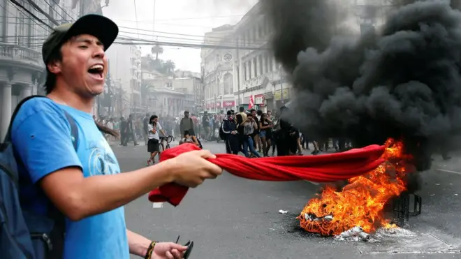 Los manifestantes hicieron fogatas para cerrar las principales calles de Valparaíso.