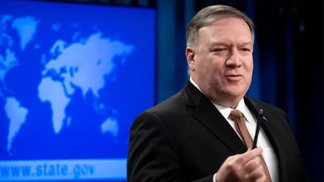 US Secretary of State Mike Pompeo during a press conference at the state department in Washington DC, 8 April 2019