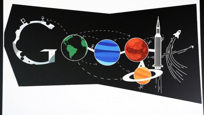 A space drawing by Ryan Shea, a 7th grader at Creighton Middle School in Lakewood, is the Colorado winner in the Doodle 4 Google contest, April 29, 2014.