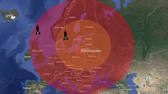 Mapa del alcance de los misiles