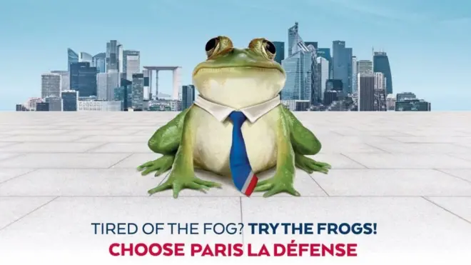 "Sisten bıktınız mı? Gelin kurbağa deneyin. Paris La Defense'ı seçin" sloganı