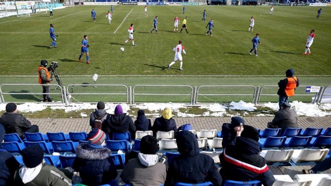 A football match takes place in a league in Belarus