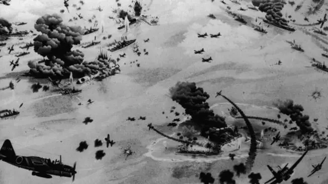 Живописное изображение битвы у атолла Мидуэй (3-6 июня 1942 года)