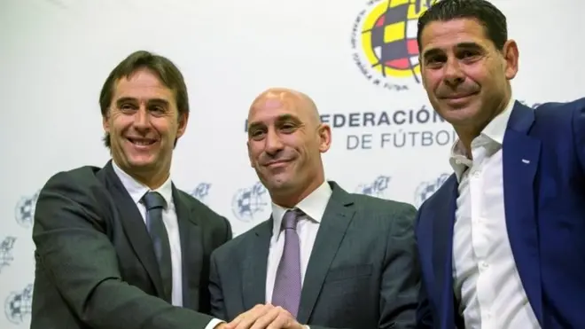 Lopetegui et Hierro en compagnie de Rubiales