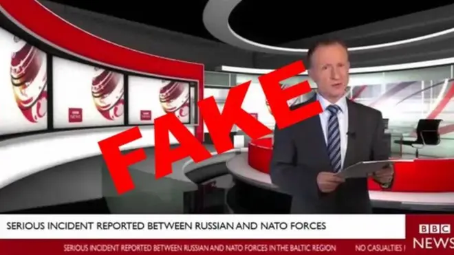 BBC News дунёнинг термоядро уруши ёқасида тургани ҳақида хабар бераётгандек тасвирланган тўқима видео яшин тезлигида тарқалиб кетди.