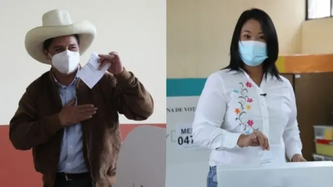 Composite picture showing Pedro Castillo and Keiko Fujimori