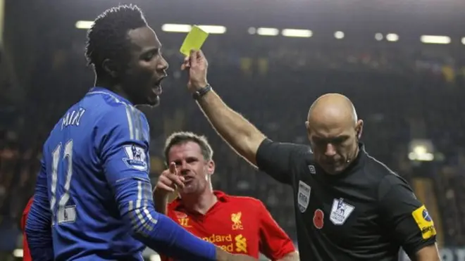 Howard web gburu asompi nke EPL nke Chelsea na Liverpool nke a gbara na Stamford Bridge na London nke Mikel Obi soro gba n'ọnwa Novemba 11,afọ 2012.