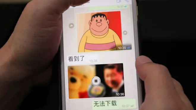 将小熊维尼和习近平放在一起的图片在智能手机上被屏蔽，不能下载。