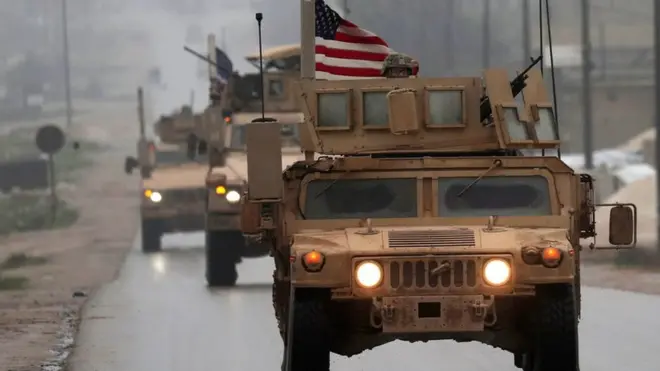 A line of US military vehicles in Syria's northern city of Manbij. 31 Dec 2018