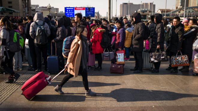 北京火車站外的旅客（23/1/2017）