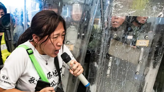 陈虹秀在沙田示威现场（14/7/2019）