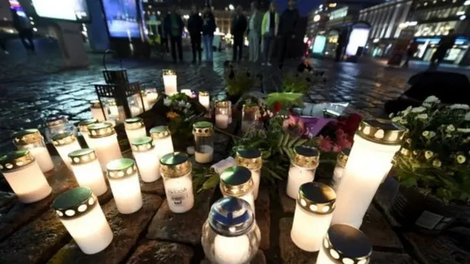 Candles were lit at the scene of the stabbings in Turku