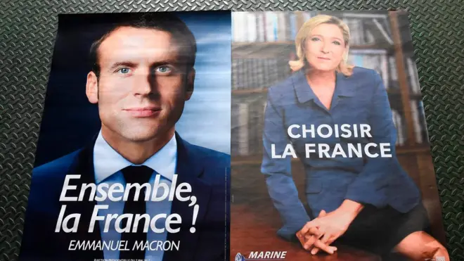 馬克龍與勒龐的競選海報