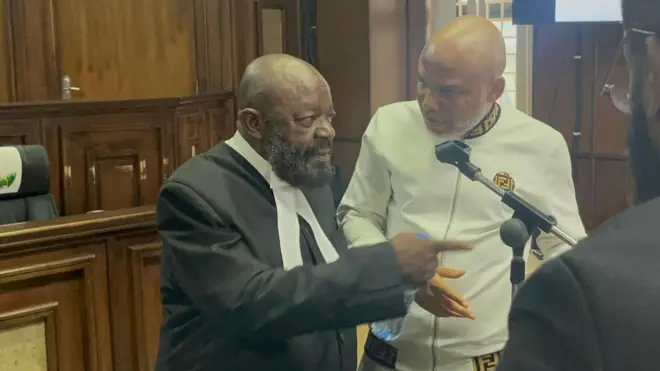 Nnamdi Kanu and one of his lawyers, Aloy Ejimakor