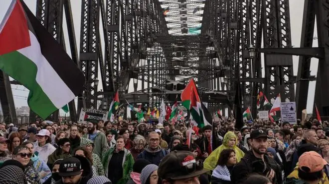 Protest za Palestinu ispred Državne biblioteke Viktorije u Melburnu u Australiji (3. avgust 2025.)