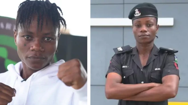 Juliet Ukah in her police uniform and as MMA fighter