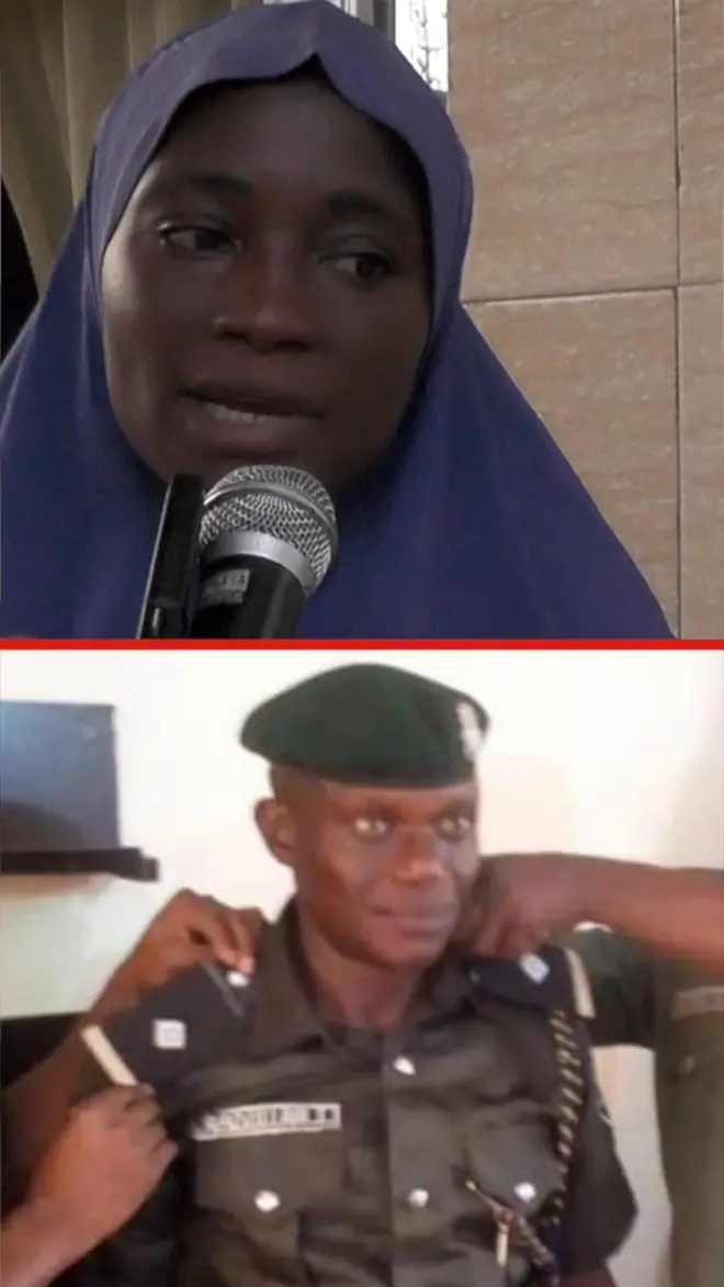 A collage of a woman and a police officer