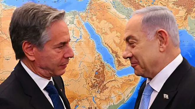 Us Secretary of State Antony Blinken face to face with Israeli Prime Minister Benjamin Netanyahu