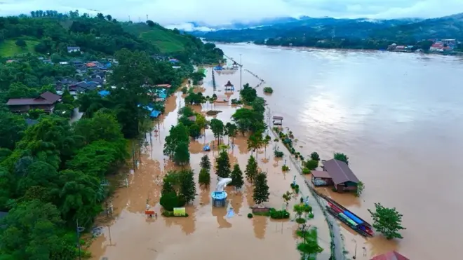 ระดับน้ำในแม่น้ำโขงที่ อ.เชียงของ จ.เชียงราย เมื่อวันที่ 25 ส.ค. 2567 