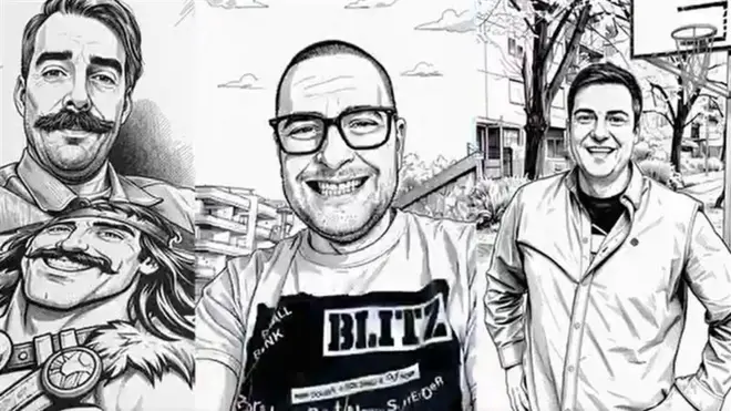 Црно-бела фотографија Николе Шкорића (лево), Дејана Ћирјаковића (у средини) и Димитрија Бањца (десно)