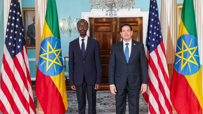 የአሜሪካ የውጭ ጉዳይ ሚኒስትር ማርኮ ሩቢዮ እና የውጭ ጉዳይ ሚኒስትር ዶ/ር ጌዲዮን ጤሞቲዮስ
