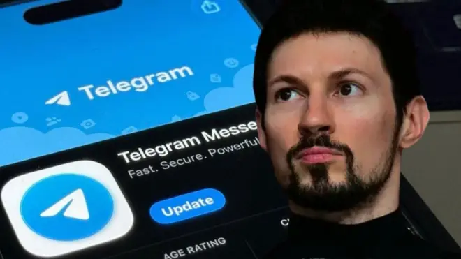 Telegram va Durov suratlari kollaji.