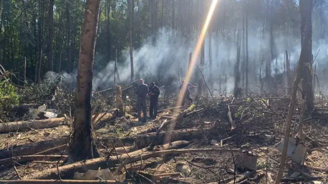 Место крушения самолета Superjet 100 в Подмосковье