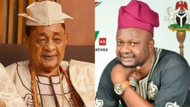 Ọmọọba Adebayọ pẹlu baba rẹ Alaafin Adeyẹmi III